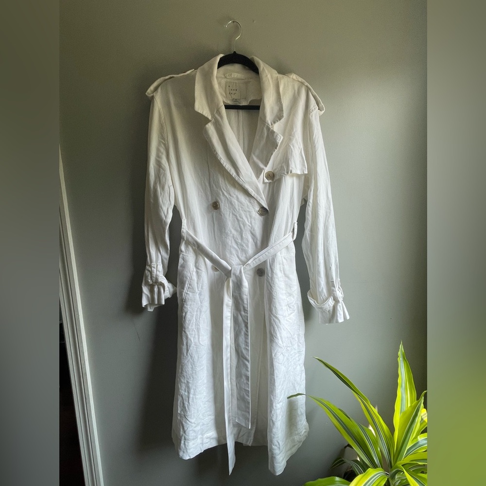 White linen trench coat